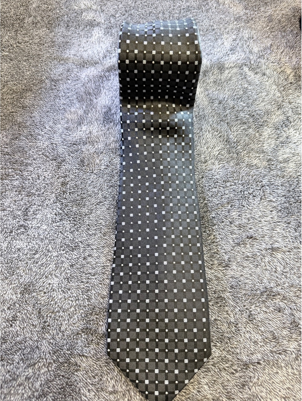 Tommy Hilfiger Black and Gray Checkered Silk Tie
